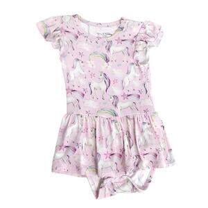 LEV Baby Bamboo One Piece Romper Tutu Skirt Bodysuit Pink Unicorn Baby 6-12mo